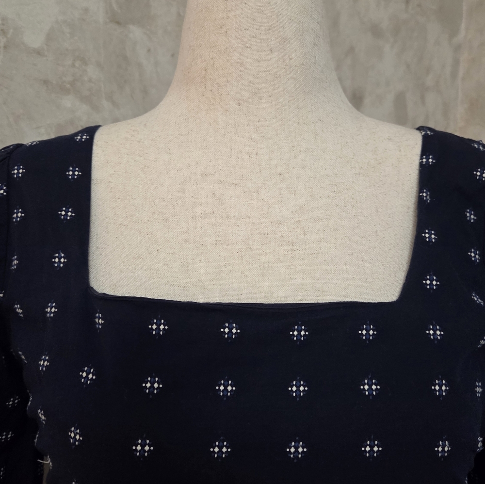 Madewell Navy Cotton Tiered Mini Dress Size 6 Square Neck Puff Sleeve - Picture 4 of 12